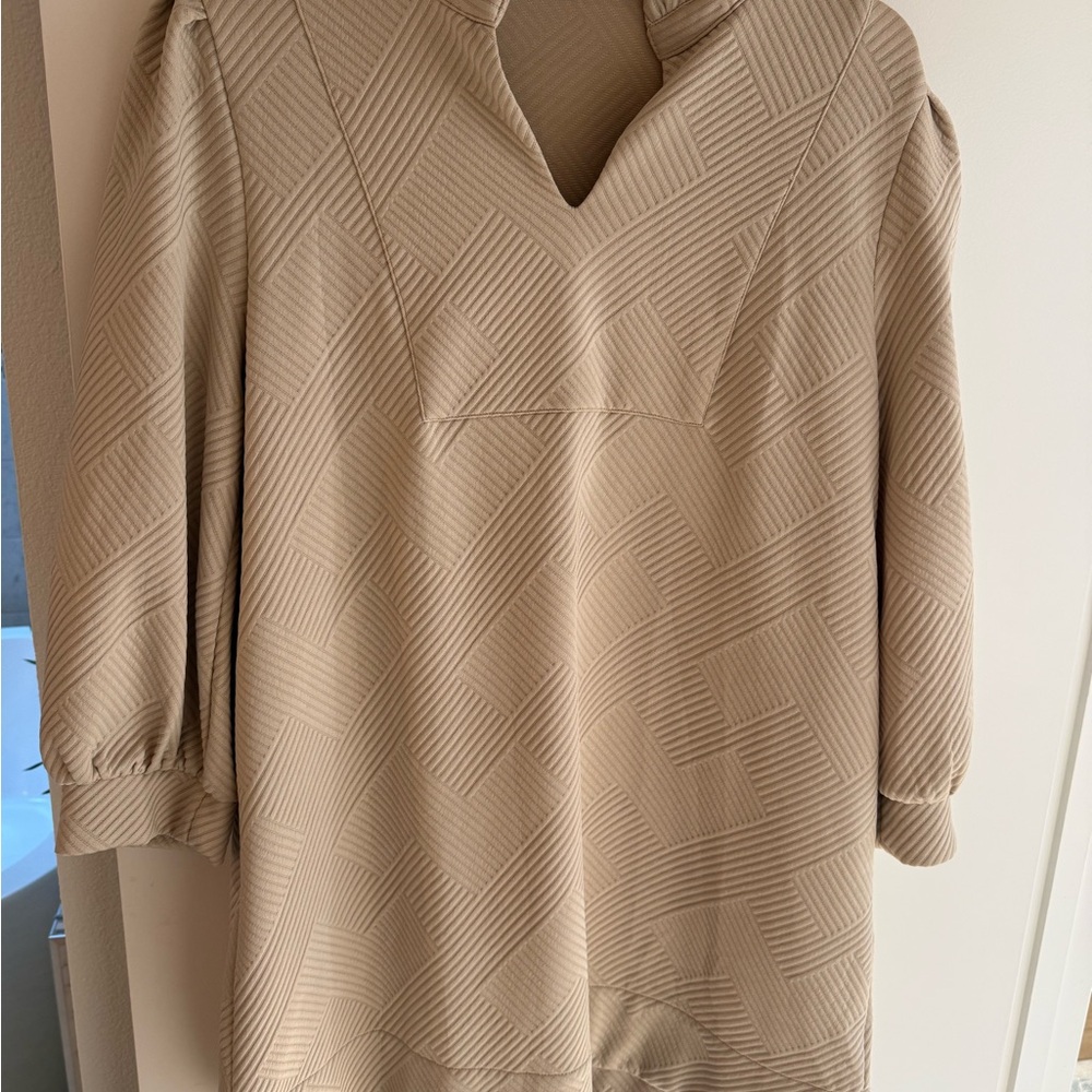 JODIFL Textured Cream Long Sleeve Dress